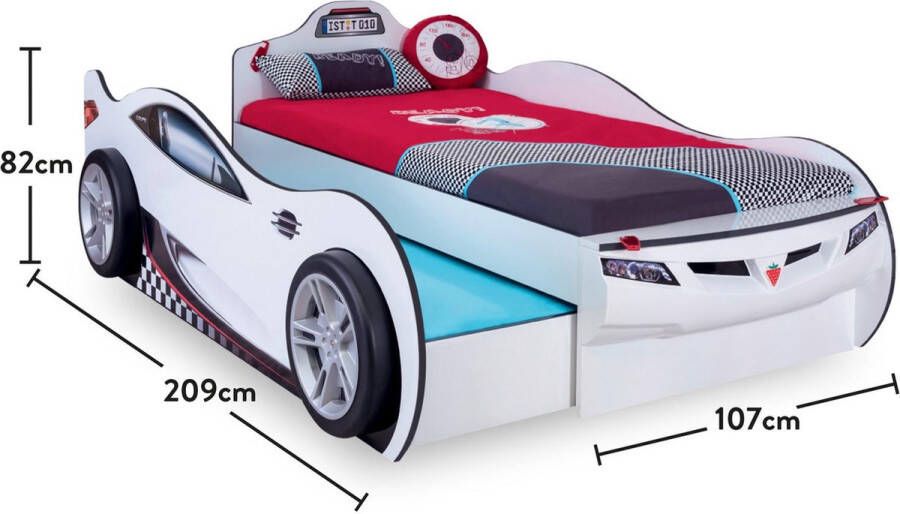 Peuter Autobed Wit Turbo Design Inclusief Onderbed Perfect voor Kinderkamers