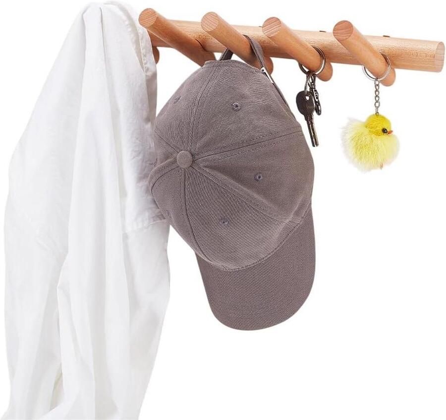 Allecto plus Wandgemonteerde Houten Kapstok 40 cm met 5 Haken Modern en Decoratief Voor Slaapkamer Badkamer Keuken Jas Hoed Kleding