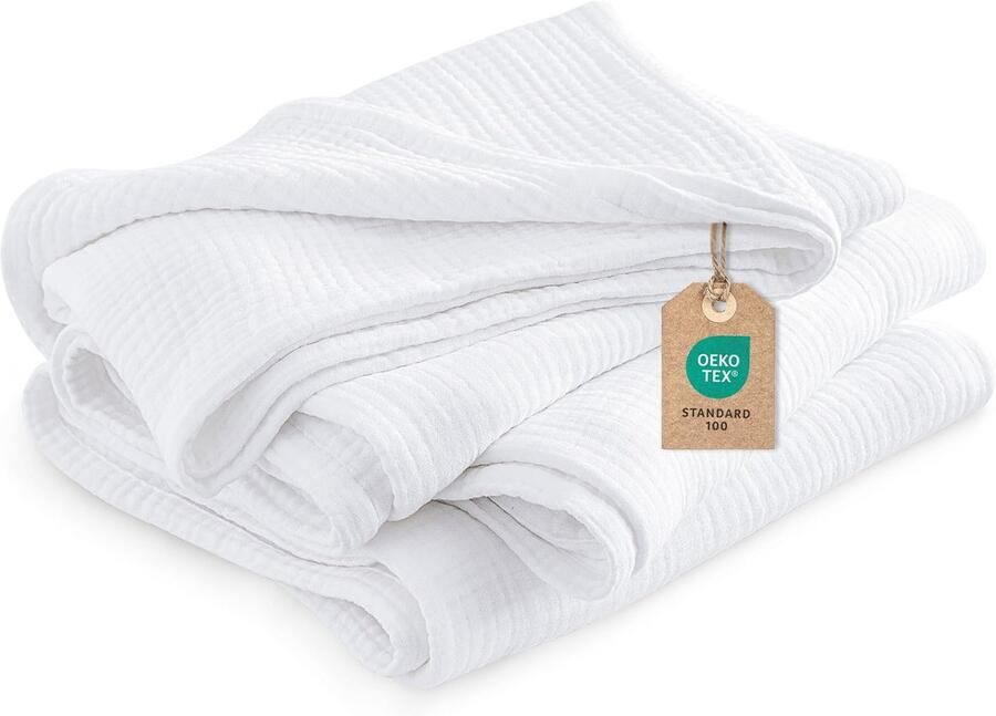 Phf 100% katoenen mousseline deken 130x150cm 4-laags zacht huidvriendelijk en ademend sprei comfort voor alle seizoenen witte banksprei bankdeken voor bed bank wit