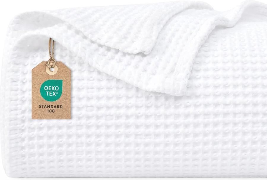 PHF 100% katoenen wafeldeken 230x270cm lichtgewicht en ademend perfect voor de zomer Oeko-TEX gecertificeerd Hotellinnenkwaliteit Ideaal voor bank bed wit