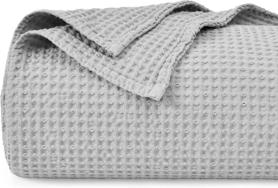 PHF 100% katoenen wafeldeken 230x270cm lichtgewicht en ademend perfect voor de zomer Oeko-TEX gecertificeerd Hotellinnenkwaliteit Ideaal voor bank bed lichtgrijs
