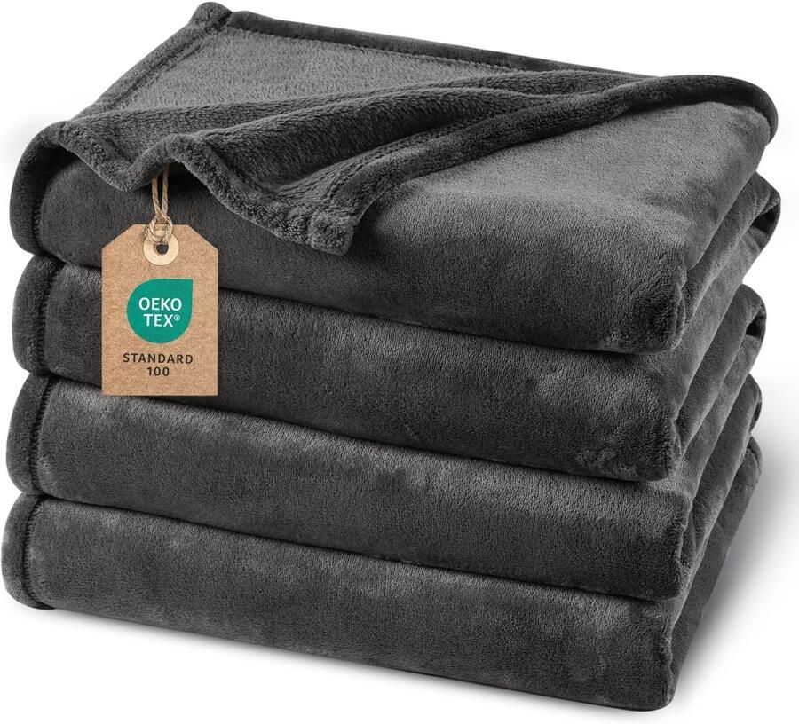 PHF Knuffeldeken Fluffy Fleece Deken 230x270cm Oeko-Tex Zachte Warme Deken voor Bank Slaapbank Bedspreien & Knuffeldekens Bank Deken Donkergrijs