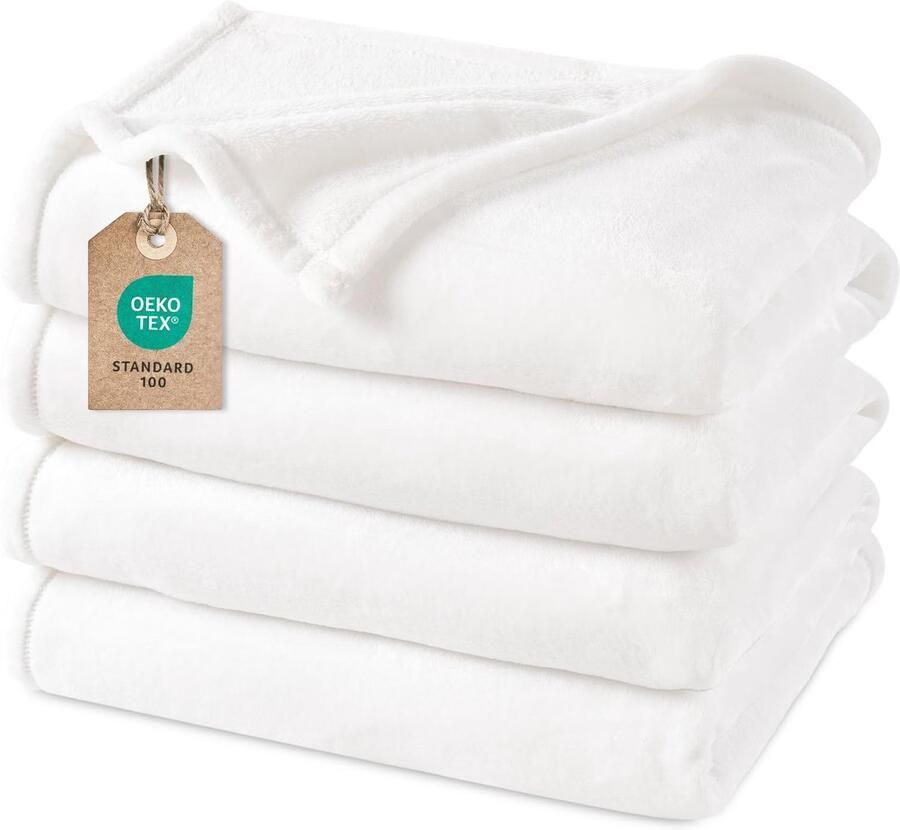PHF Knuffeldeken Fluffy Fleece Deken 230x270cm Oeko-Tex Zachte Warme Deken voor Bank Slaapbank Bedspreien & Knuffeldekens Bank Deken Wit