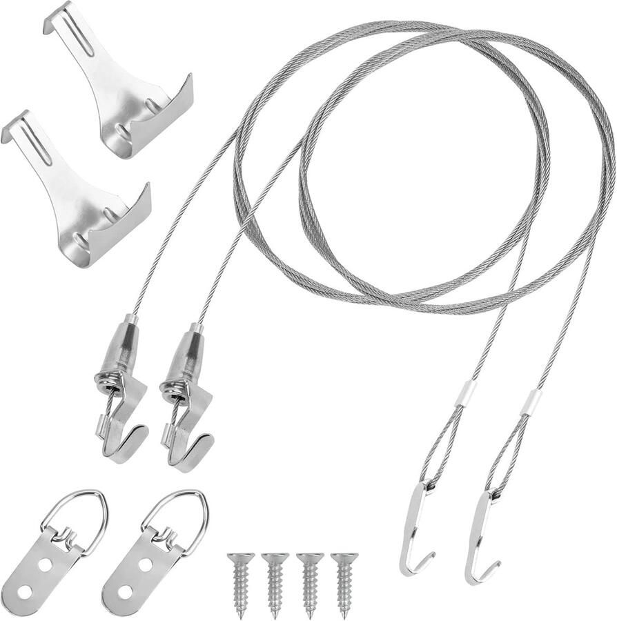 Photo Hanging Wire Kit 2pcs Heavy Duty Stainless Steel Wire 2m×Φ2mm met verstelbare haak rail molding haak voor spiegel lamp billboard kunstgalerie foto display max 40kg