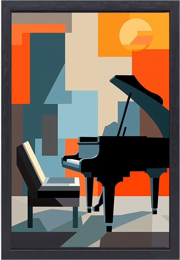 Piano schilderijen Instrument schilderij Canvas schilderijen Stoel Wanddecoratie kinderkamer Muurdecoratie canvas met baklijst Wanddecoratie woonkamer canvas met baklijst 40x60 cm