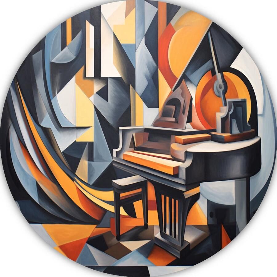Piano wandcirkel Muziekinstrument wandbord Muurdecoratie rond Stoel Modern schilderij Wandschalen Kunst muurcirkel forex 70x70 cm