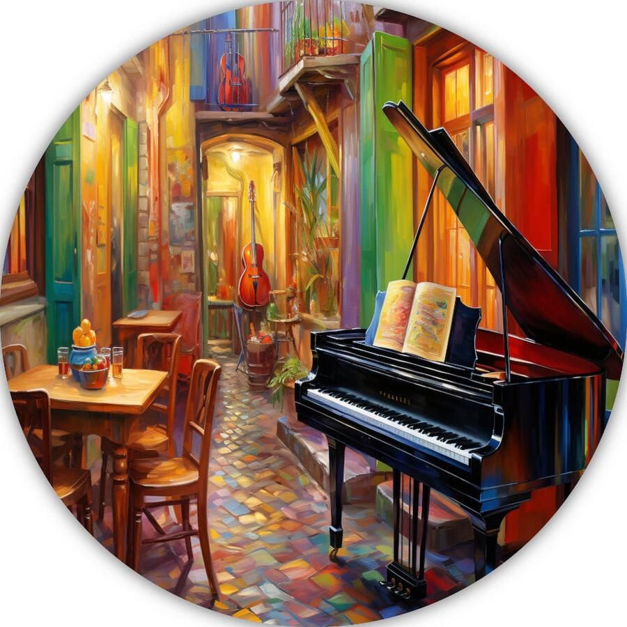 Piano wandcirkels Muziekinstrument wanddecoratie rond schilderij Stoel Schilderijen industrieel Muurcirkel Woondecoratie muurcirkel forex 50x50 cm
