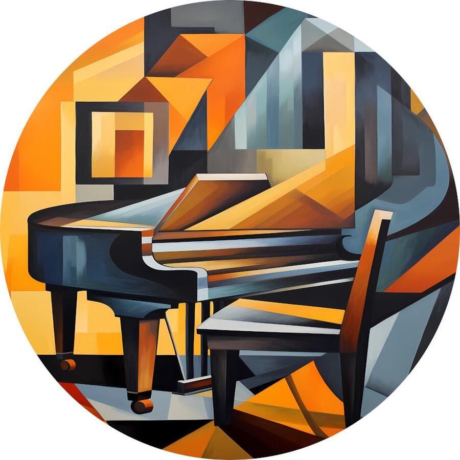 Piano wandcirkels Stoel schilderij Wandschalen Kubisme Schilderijen industrieel Wandpaneel Kunstwerken schilderij muurcirkel forex 90x90 cm