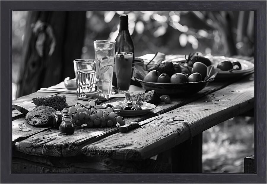 Picknicktafel portret Meubilair schilderij op canvas Bomen Wanddecoratie modern Canvas met baklijst keuken Slaapkamer decoratie canvas met baklijst 70x50 cm
