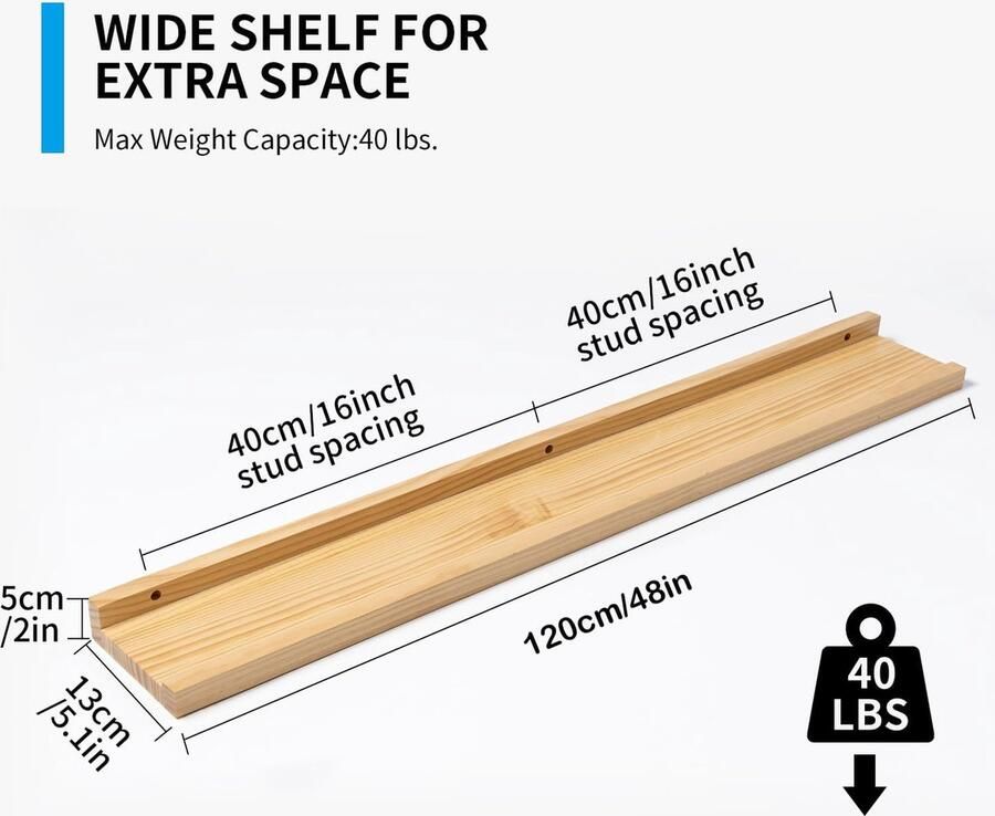 Picture Ledge Plank zwevende planken voor muur set van 2 30 5 cm massief natuurlijk houten wandplanken met lip boekenplanken voor slaapkamer woonkamer kinderkamer keuken (natuurlijk