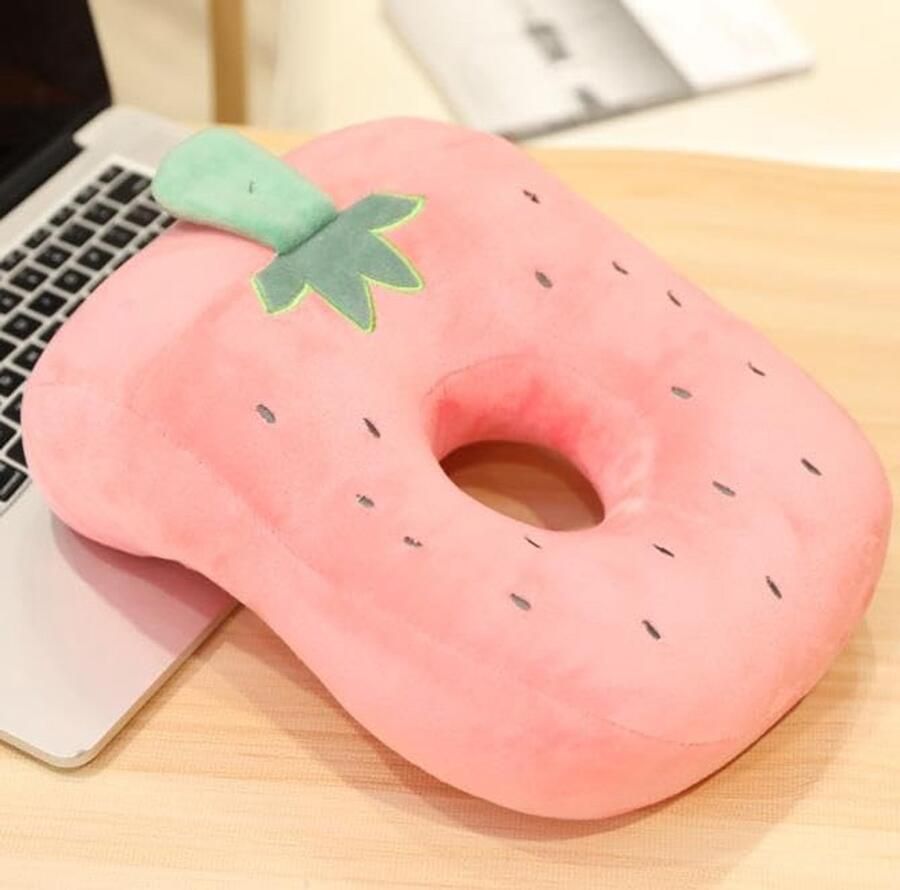 Piercing Pillow Desk Pillow 26x32cm Plush Soft Nap Donut Pillow Breathable Desk Sleeping Pillow Desk Nap Pillow voor Vrouwen Meisjes Kinderen Aardbeien