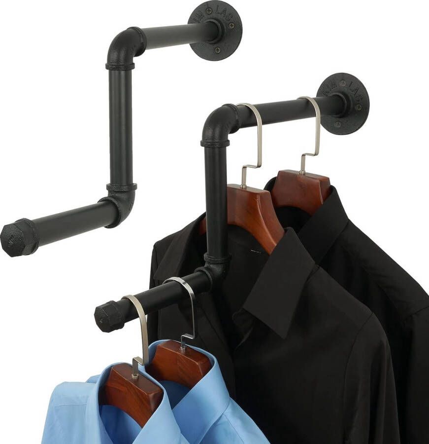 Pijpgemonteerde kledingstang 2 stuks 18 inch afneembaar kledingrek doe-het-zelf wandgemonteerde industriële kledingpijphouder voor thuis en hangers in de winkel