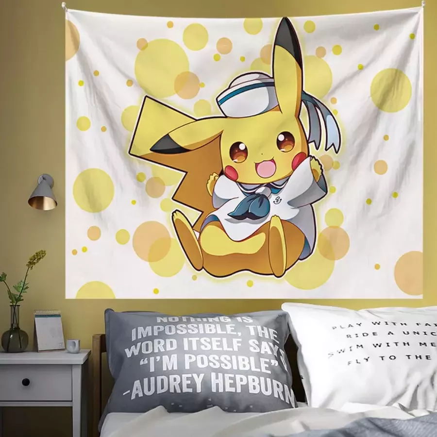 Pikachu tapijtwerk slaapzaal achtergronddoek slaapbank handdoek zitdeken thuis schilderen decoratie Wandkleed 200x150 cm Groot wandtapijt Kinderkamer Poster 09