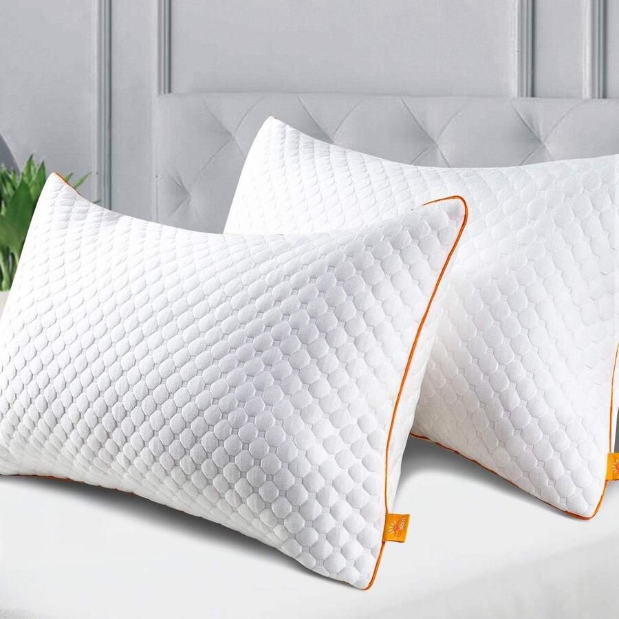 Pillows Pack of 2 Soft Hypoallergenic Anti-Dust Down Alternative Bed for Neck and Side Sleeper Standard Size with Removable Bamboo Fiber Cover (42x70cm)