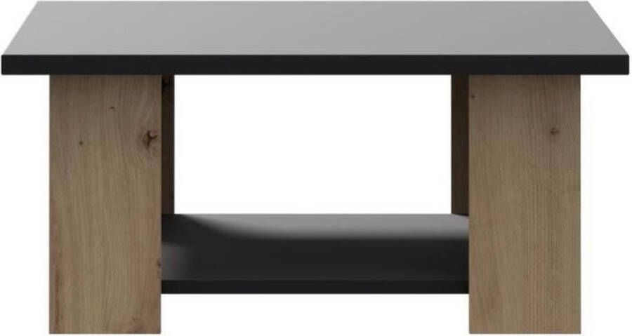 Merkloos PILVI Salontafel met 2 dienbladen Eigentijdse stijl Melaminedeeltjes Eiken en zwart decor L 67 x D 67 x H 31 cm - Foto 2
