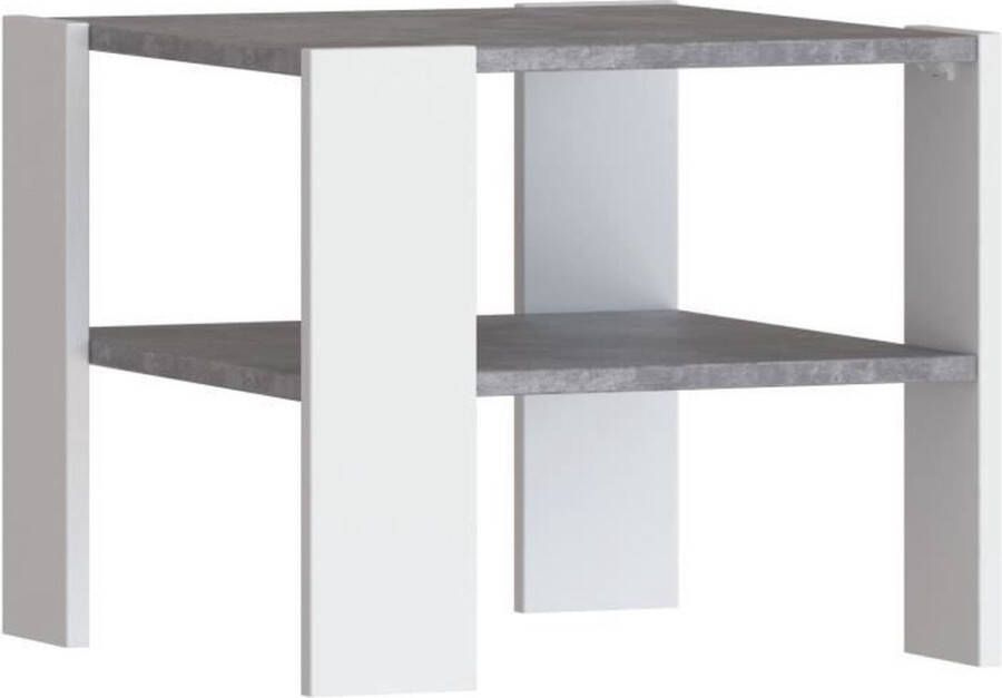 Merkloos PILVI Salontafel met 2 dienbladen Eigentijdse stijl Melaminedeeltjes Wit en licht betondecor L55 x D55 x H45 cm - Foto 1