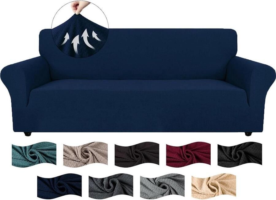 4-Zits Elastische Stretch Bankhoes Met Armleuning Universele Sofahoes Krasbestendig Anti-Slip Geschikt Voor Honden En Katten Wasbare Donkerblauw