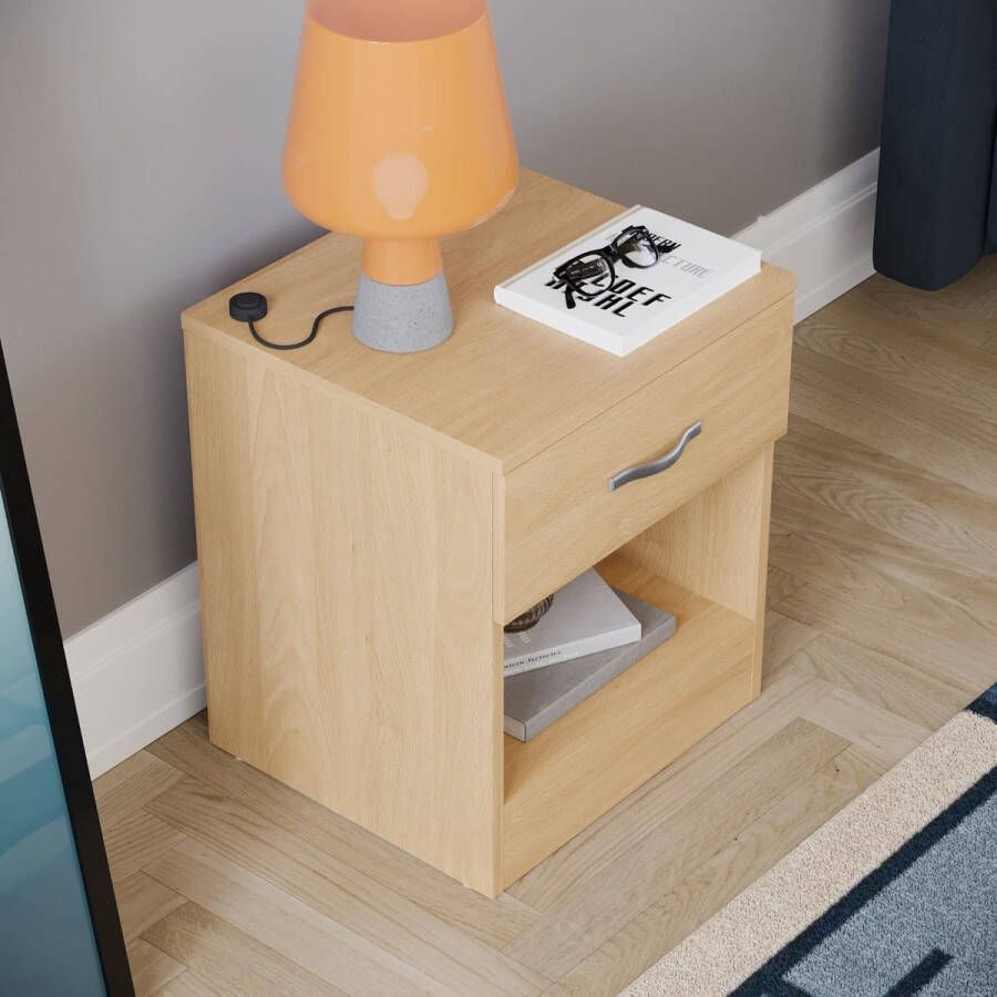 Pine nachtkastje 1 lade nachtkastje metalen handgrepen en lopers