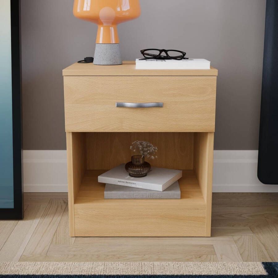 Pine nachtkastje 1 lade nachtkastje metalen handgrepen en lopers