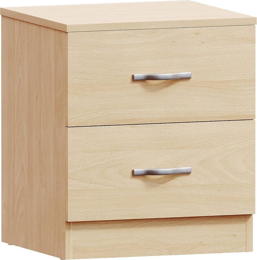 Pine Nachtkastje 2 lade met metalen handgrepen en lopers unieke anti-boog ladeondersteuning Riano slaapkamermeubilair