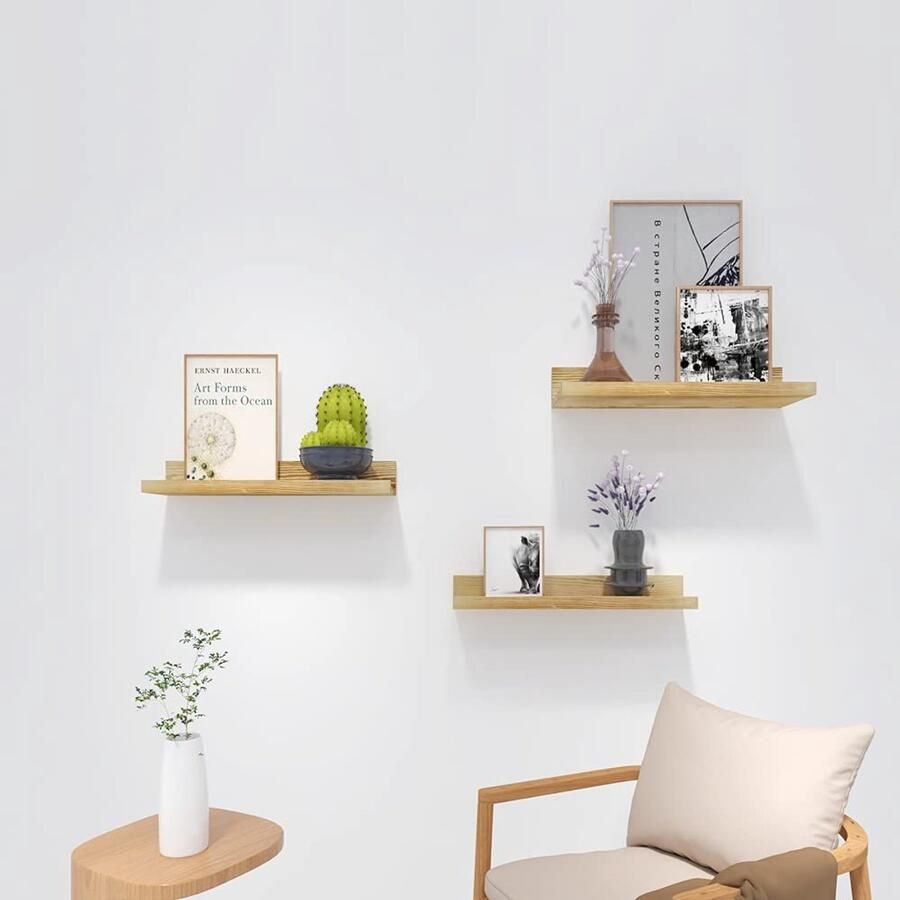 Piorlado wandplank zwevende houten plank U-vormige wandplank set van 3 rustieke hangende plank voor woonkamer slaapkamer keuken badkamer kantoor