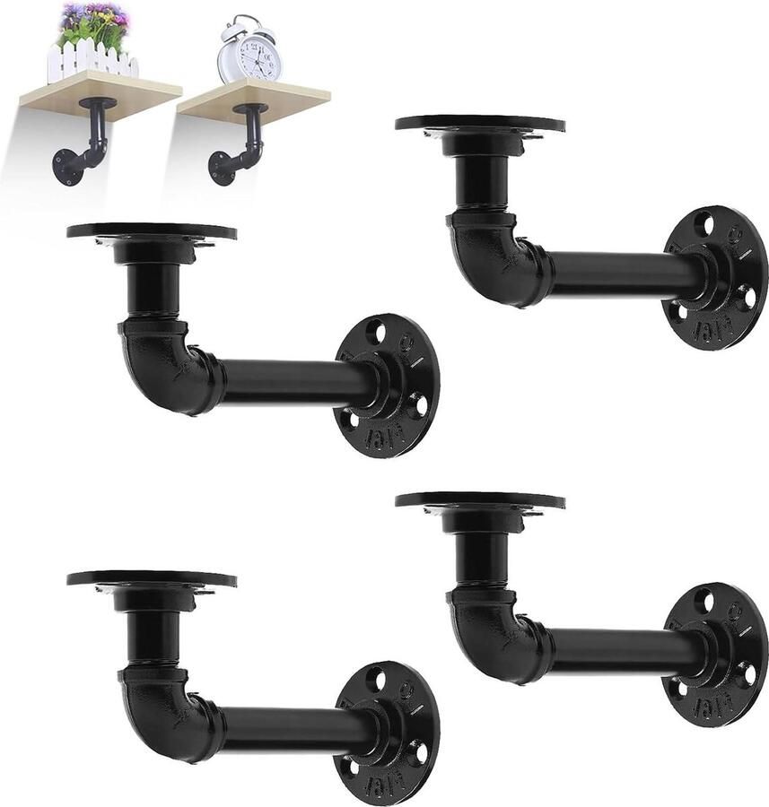 Pipe plankhoeken 4 stuks zwart metaal industriële plankhouders incl. hardware 14 cm stevig ontwerp
