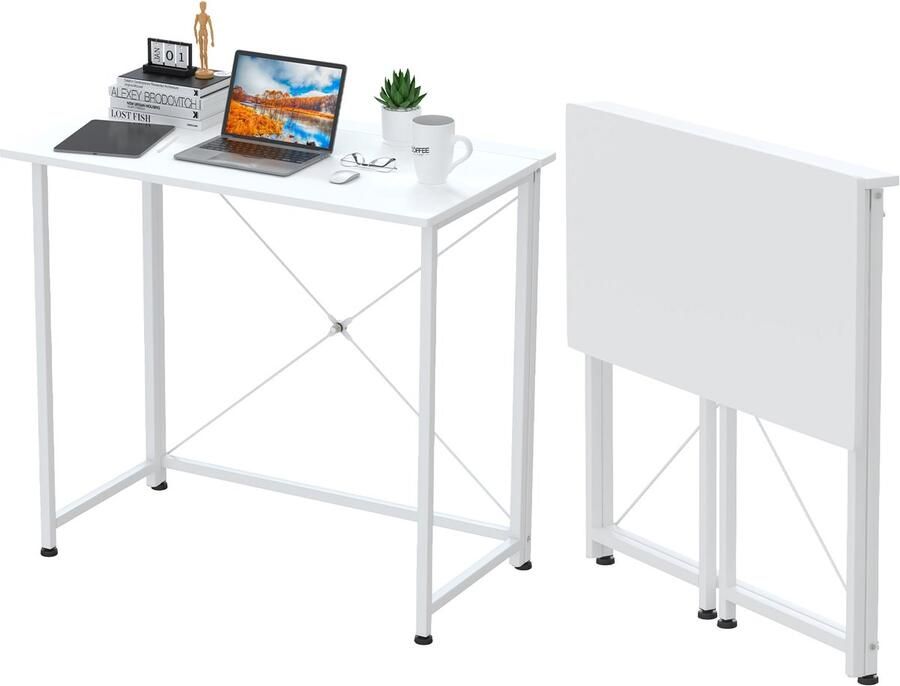 PIPIPOXER Opvouwbare Tafel Bureau Kantoortafel Computertafel 80x45x74cm Wit