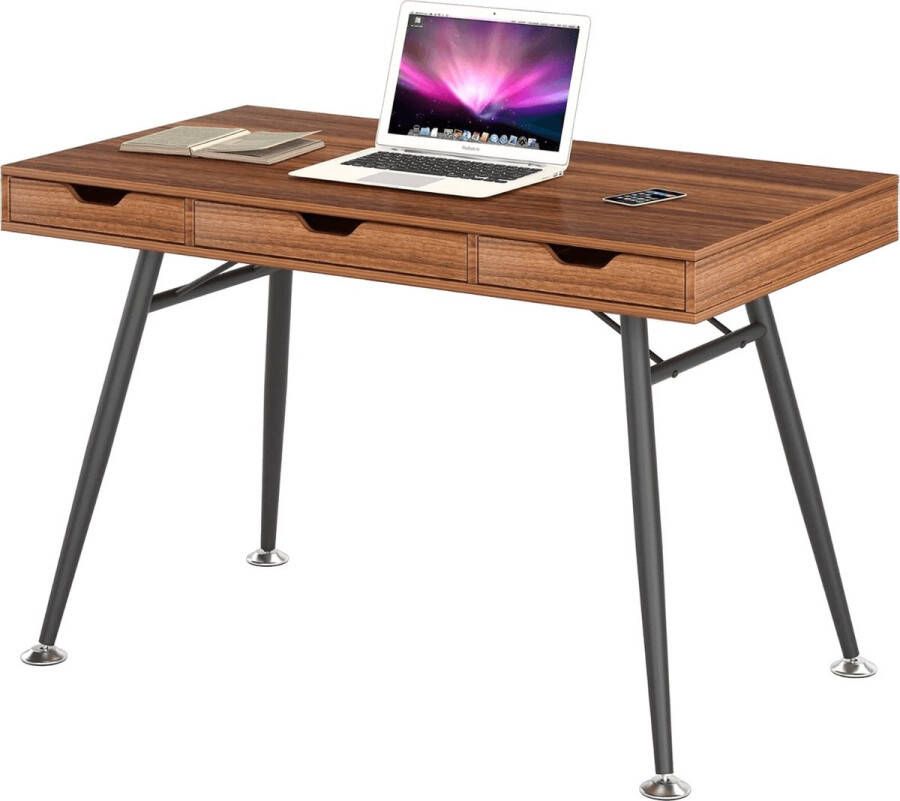 Piranha COLEY Retro Bureau Compact Computerbureau Donker Eikenhout Klein Bureau met Opbergruimte Bureautafel met Lades Buro PC Bureau Smal Bureau PC 40n