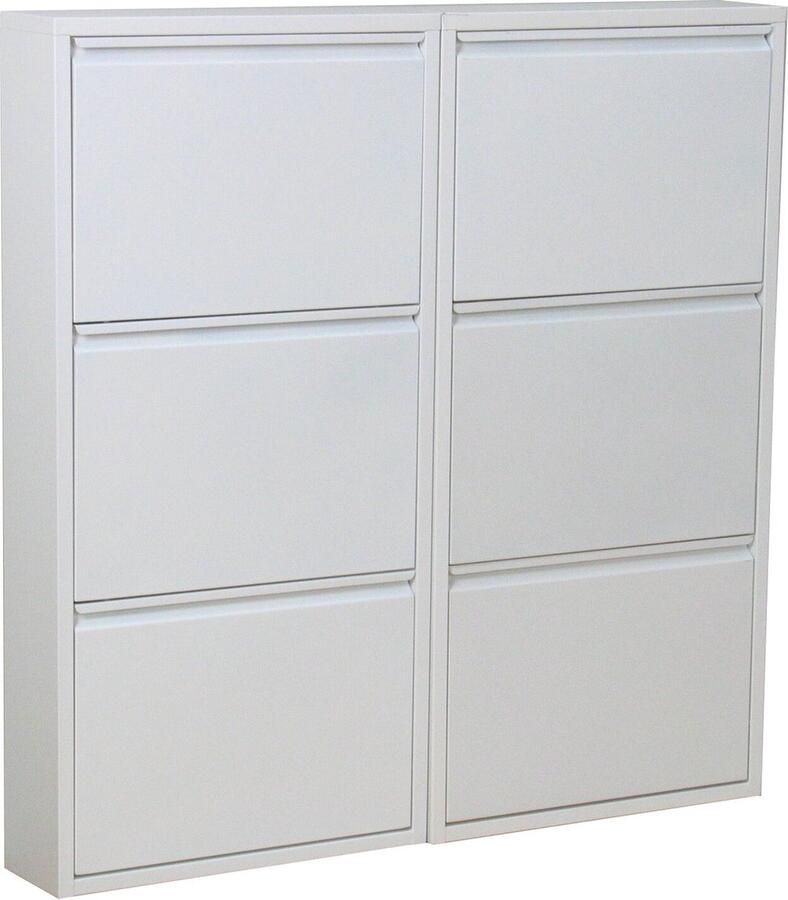 Hioshop Pisa schoenenkast wit metaal met 3 vakken set van 2.