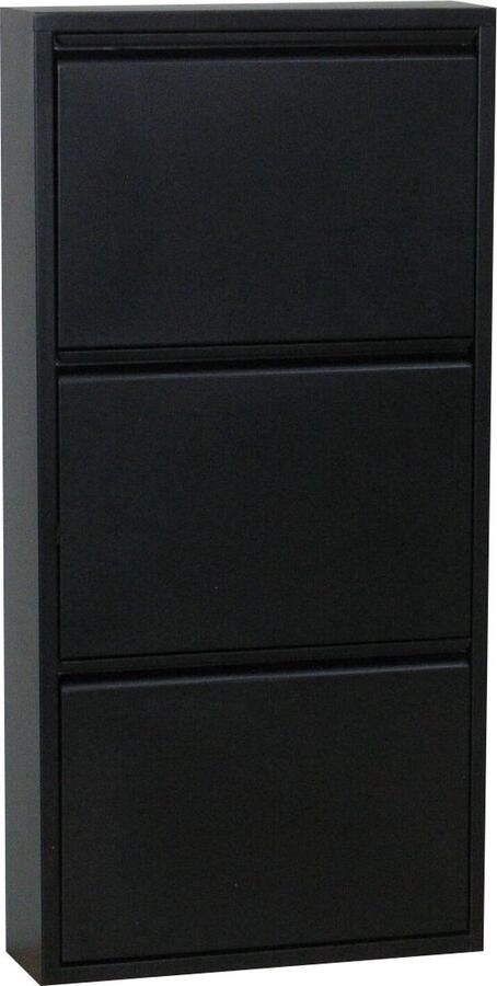 Hioshop Pisa schoenenkast zwart metaal met 3 vakken.