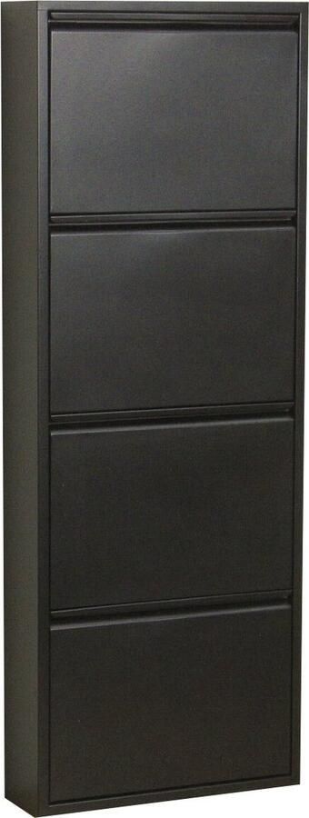 Hioshop Pisa schoenenkast zwart metaal met 4 vakken.