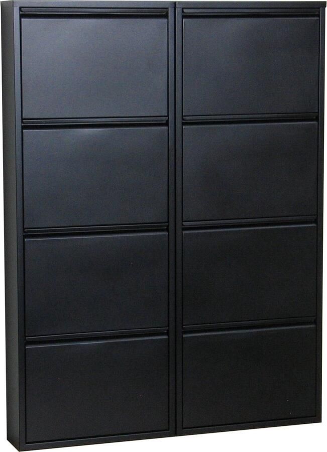 Hioshop Pisa schoenenkast zwart metaal met 4 vakken set van 2.