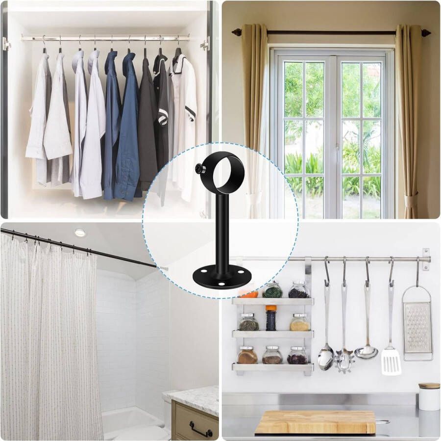 Plafond gordijnpaalbeugels zwart gordijnrail beugel 25 mm 1 inch zware metalen kast staaf eindsteun paal stopcontacten kledingkast flens pijp houder plafond gordijnbeugel 4 stuks roestvrij staal