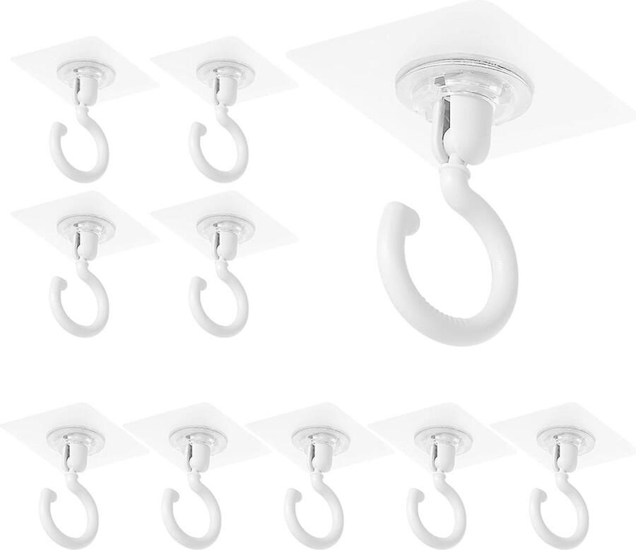 Plafondhaken 10 stuks draaibaar voor plafonds niet-poreus hangende deuren 360 graden draaibaar badkamer raam keuken kledingkasten plafondhaak zelfklevende