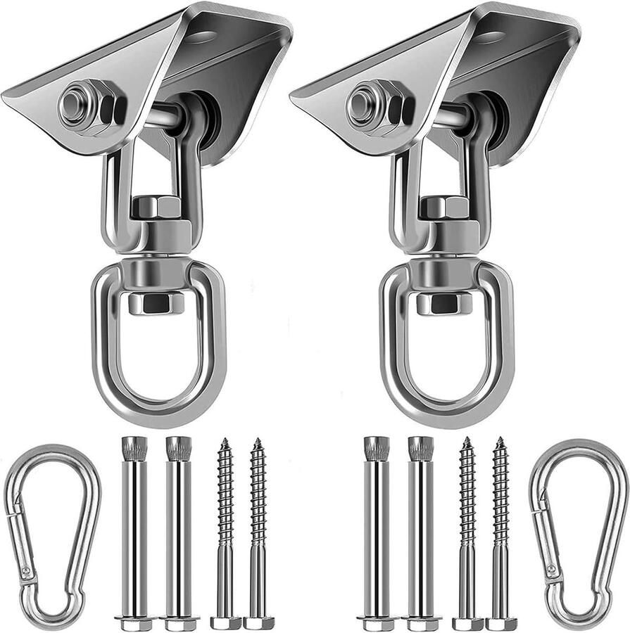 Plafondhaken hangstoel schommelophanging hangmat schommel ophanging haak met schroef voor beton hout sets speelplaats veranda zitting trapezium yoga (2 stuks 360 graden)