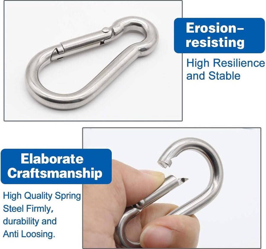 Plafondhaken voor zware belasting plafondhaken en karabijnhaken met ogen van roestvrij staal 6 cm-80 kg oogplaat roestvrij staal met oog voor hangsleutel zonnezeil en scheepsdek