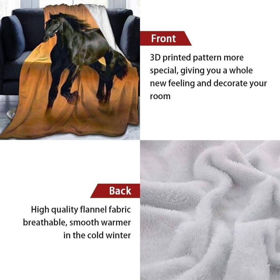 plaid deken kinderen volwassenen microvezel zachte warme pluizige lichtgewicht 3D bedrukte flanellen dekens bed sofa deken sprei voor slaapkamer slapen en kamperen (paard 150 x 100 cm)
