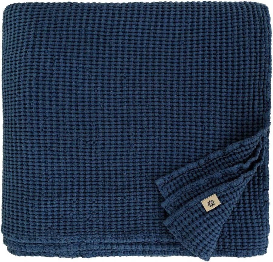 Plaid deken zomer sprei wafelpiqué 48% linnen 52% katoen donkerblauw (210 x 250 cm) deken sprei tweepersoonsbed sprei bedsprei dekbedovertrek
