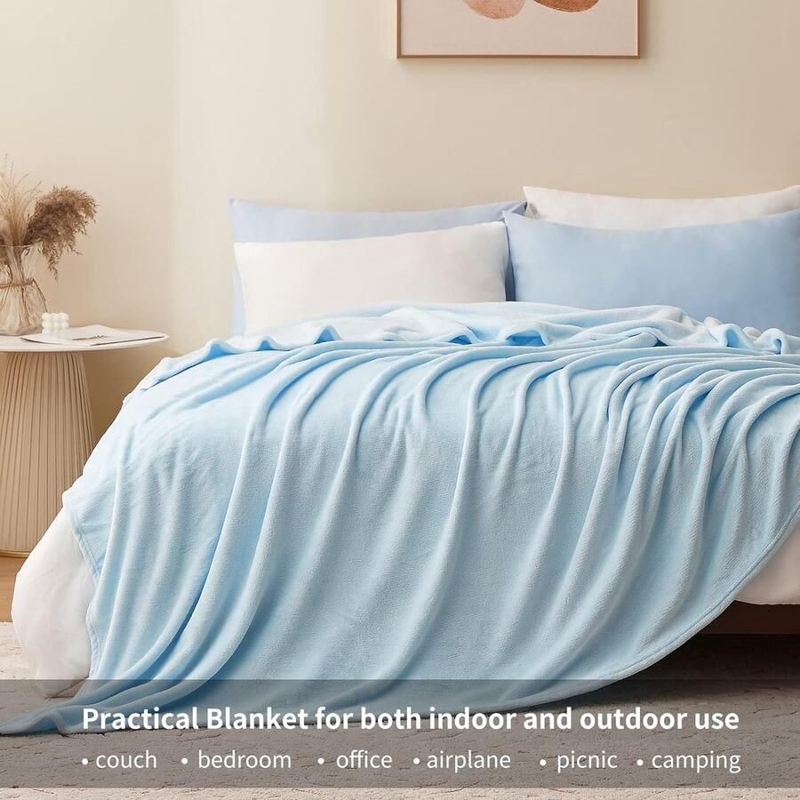 Plaid fleecedeken voor tweepersoonsbed warme winterdeken voor bank en groot tweepersoonsbed 220 x 240 cm zachte flanellen fleece lichtblauw fleece deken voor bank en bank