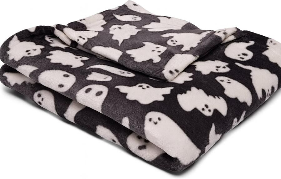 Plaid Halloween Deken Fleece Deken Kinderdeken Glow in the Dark Deken Spook Deken Geest Dekentje 120x150 cm Grijze Deken voor Bank of Bed Lichtgewicht Dekentje Wasbaar Halloween Deken Griezeldeken Omkeerbaar