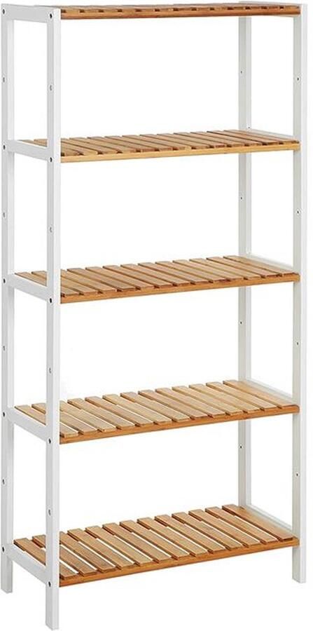 Plank met 5 niveaus wandplank zwevende plank boekenplank hoekplank houten plank industriële plank wandplank wit naturel 60 x 26 x 130 cm (L x B x H)