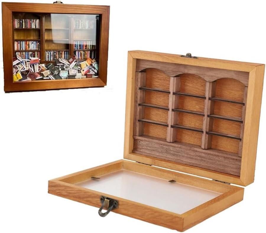 Plank ornament voor angst en regenspeelgoed miniatuur boekenkast vitrine voor woonkamer en bureau met mini-boeken opbergoptie