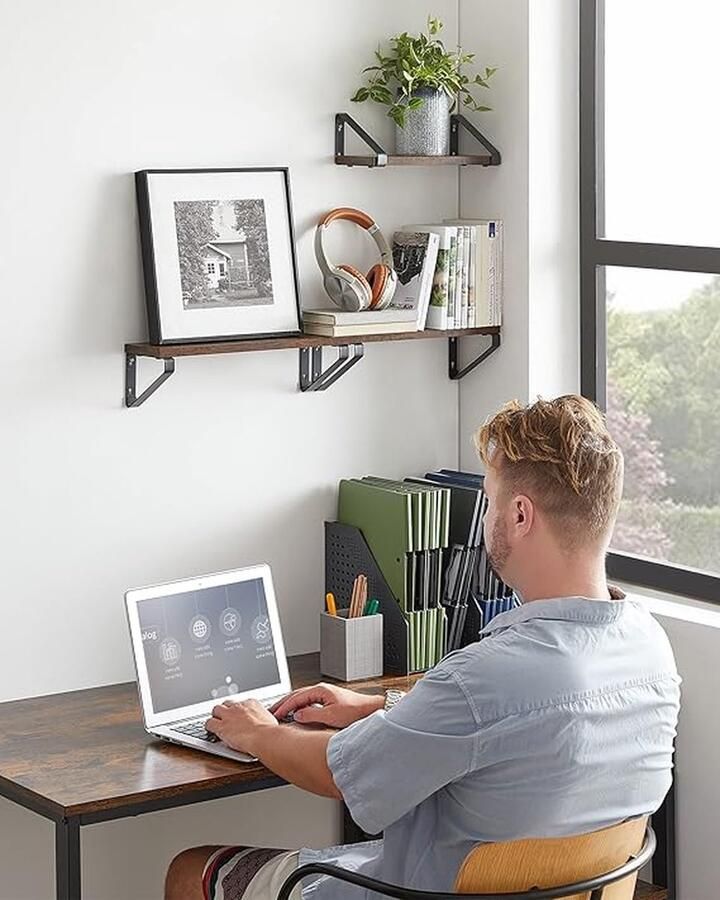 Plank Set van 3 VASAGLE Industrieel Design Wandplank Zwevende Plank Set van 3 Aan de Muur Gemonteerd Stabiele Plank voor Presentatie Woonkamer Badkamer Keuken Vintage LWS33BX - Foto 2