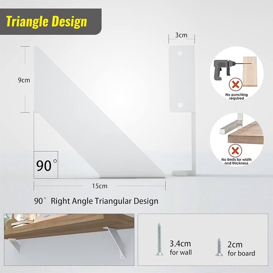 Plankbeugel 15 cm rechte hoeksteun wandplank ondersteuning set van 2 wit ijzer