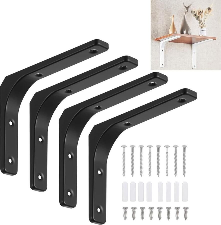 Plankbeugel 4 stuks metalen hoekbeugel plankbeugel muurophanging 150 mm * 125 mm 6 inch (zwart)