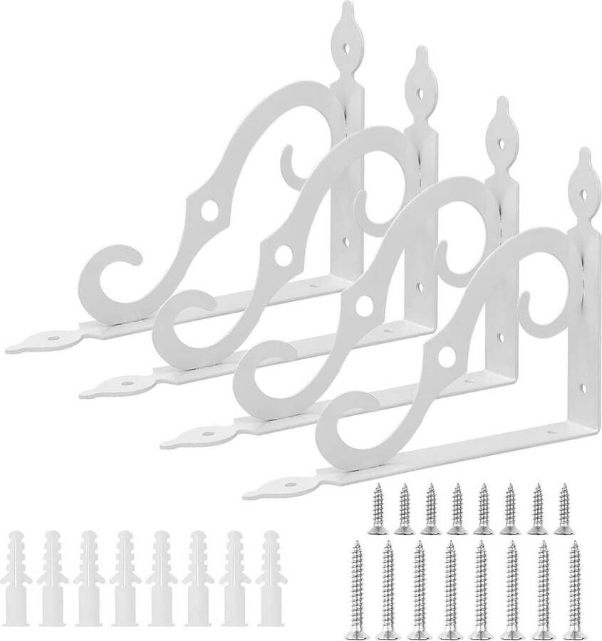 Plankbeugel wit metaal 4 stuks 14 cm x 11 cm plankbeugel zware hoekplankhouder metaal zware console plankbeugels vintage voor wandmontage boekenplanken tuin keuken