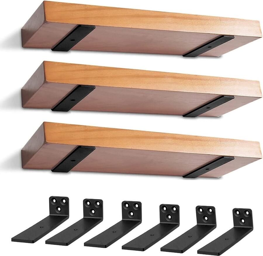 Plankbeugel zwart metalen plankbeugel hoek voor wandmontage DIY open plank Hoekplank Zwevende Plank L Beugels 6St