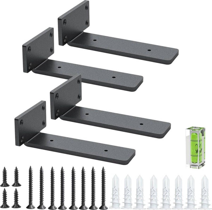 Plankbeugels 6 inch (0 2 inch) dikte 4-pack drijvende verborgen muurbeugels rustieke industriële plankbeugels met moderne ijzeren afwerking zwart