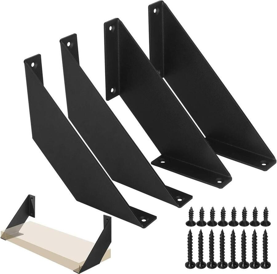 Plankbeugels Zwarte metalen steunen voor wandplanken set van 4 20cm ChasBete