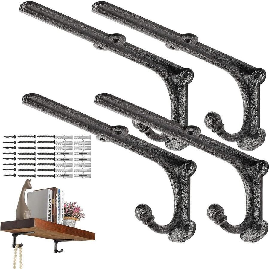 Plankdrager met haken vintage heavy duty 20 x 85 cm 4 stuks ChasBete plankhouder - Foto 2